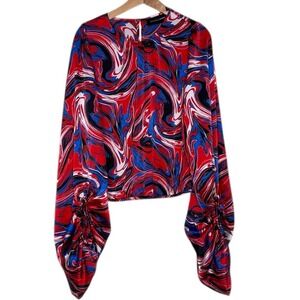 Gabrielle Union Blouse Shirt Top Womens L‎ Satin Berry Bliss Swirl Print Regency